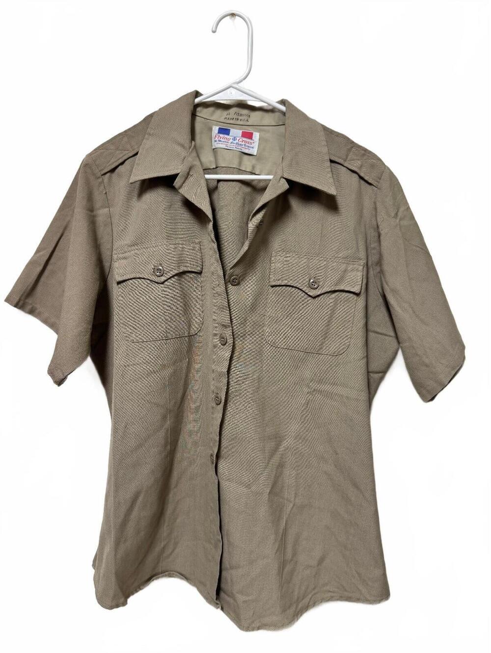 Flying Cross Deluxe Tropical Short Sleeve Uniform Shirt Size 44 Tan